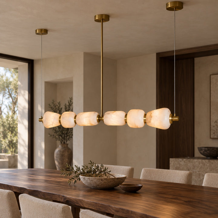 Modern Linear Chandelier Ceiling Mounted Alabaster Glass LED Lighting Fixture for Indoor Use
