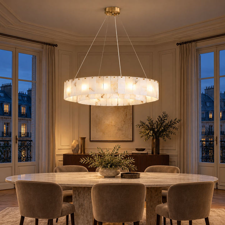 Modern Chandelier Ceiling Light Alabaster Stone Fixture Dimmable Indoor Decorative Lighting