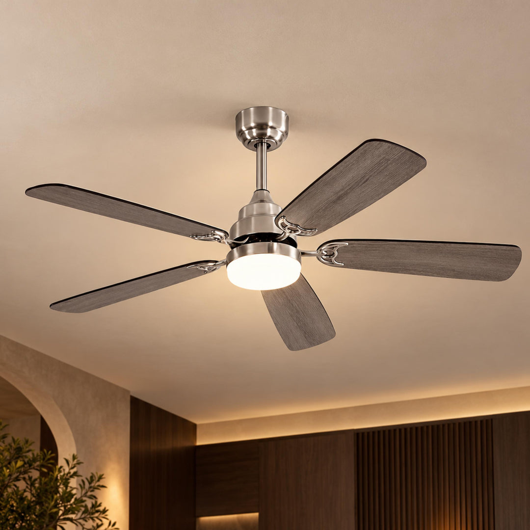 Modern Ceiling Fan Flush Mount Dual-Tone MDF Blades Matte Metal 18W LED 6-Speed DC Motor