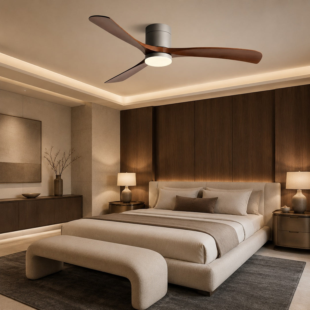 Modern Flush Mount Ceiling Fan with Lights LED Dimmable 2400 Lumens Quiet DC Motor