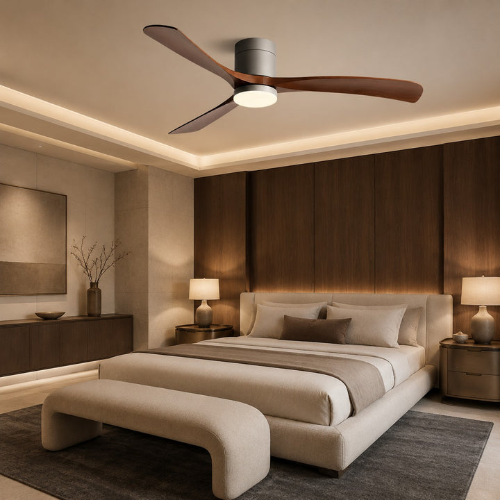 Modern Flush Mount Ceiling Fan with Lights LED Dimmable 2400 Lumens Quiet DC Motor
