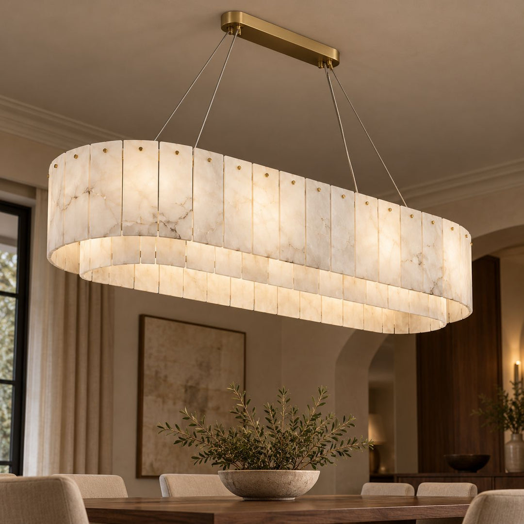 Modern Chandelier Ceiling Light Alabaster Stone Fixture Dimmable Indoor Decorative Lighting