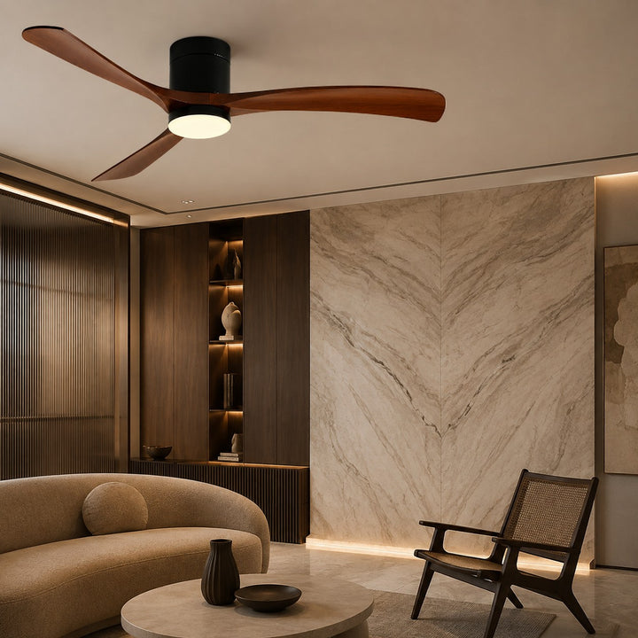 Modern Flush Mount Ceiling Fan with Lights LED Dimmable 2400 Lumens Quiet DC Motor