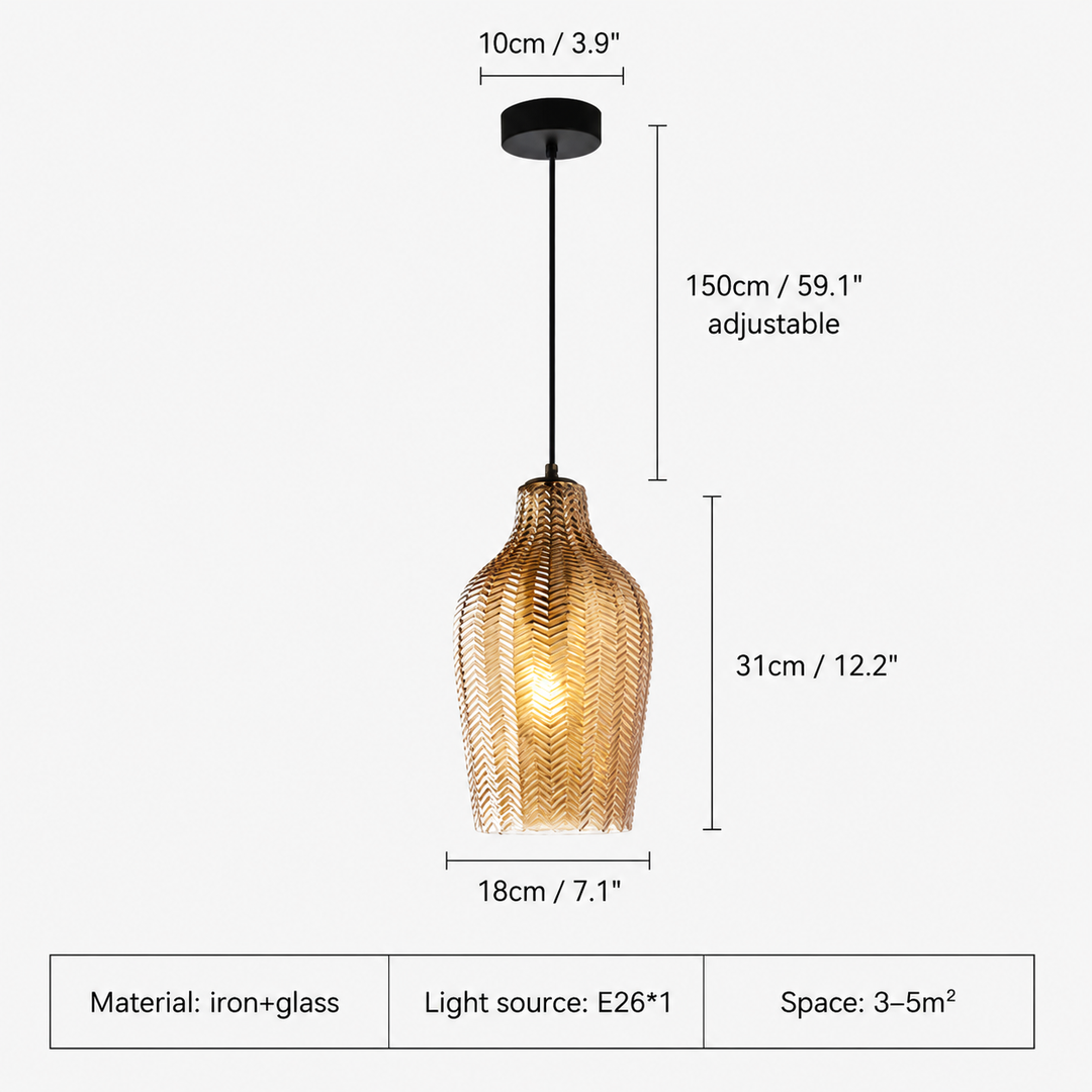 Modern Glass Pendant Light Adjustable Height Hanging Lamp LED Warm Illumination