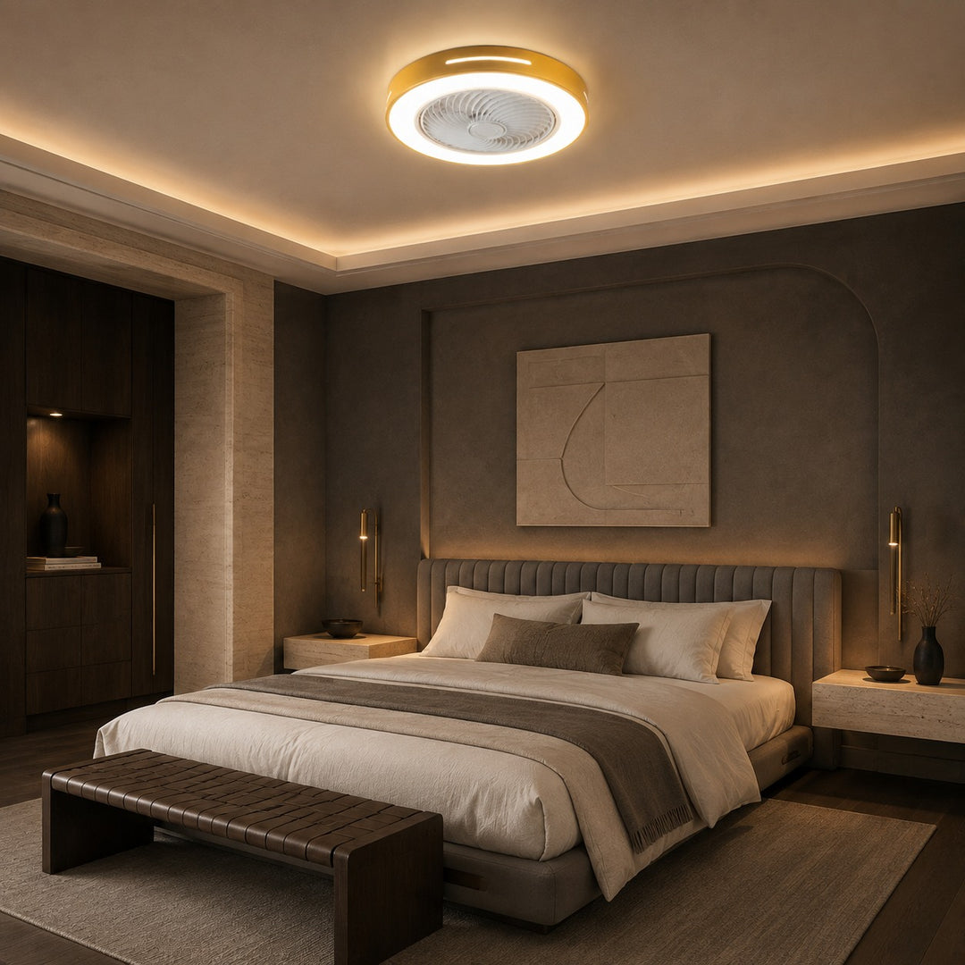 Modern Bladeless Ceiling Fan Flush Mount Iron LED Lighting Adjustable Remote Control 72W