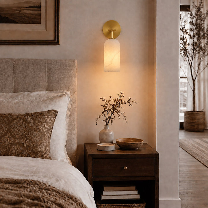 Modern Alabaster Wall Sconce Wall Mounted Metal Light Fixture with LED Compatibility