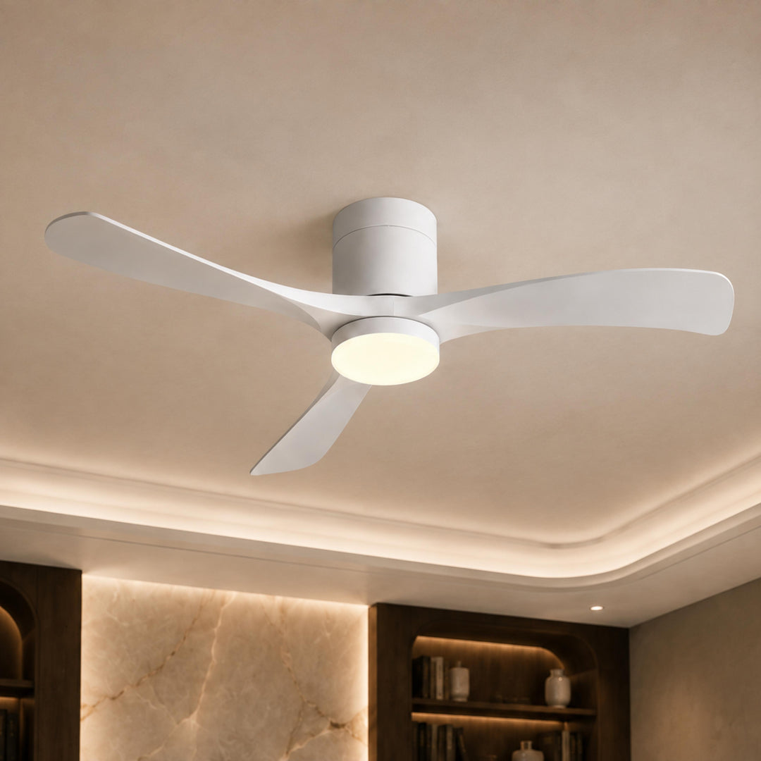 Modern Flush Mount Ceiling Fan with Lights LED Dimmable 2400 Lumens Quiet DC Motor