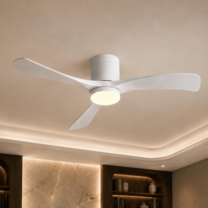 Modern Flush Mount Ceiling Fan with Lights LED Dimmable 2400 Lumens Quiet DC Motor