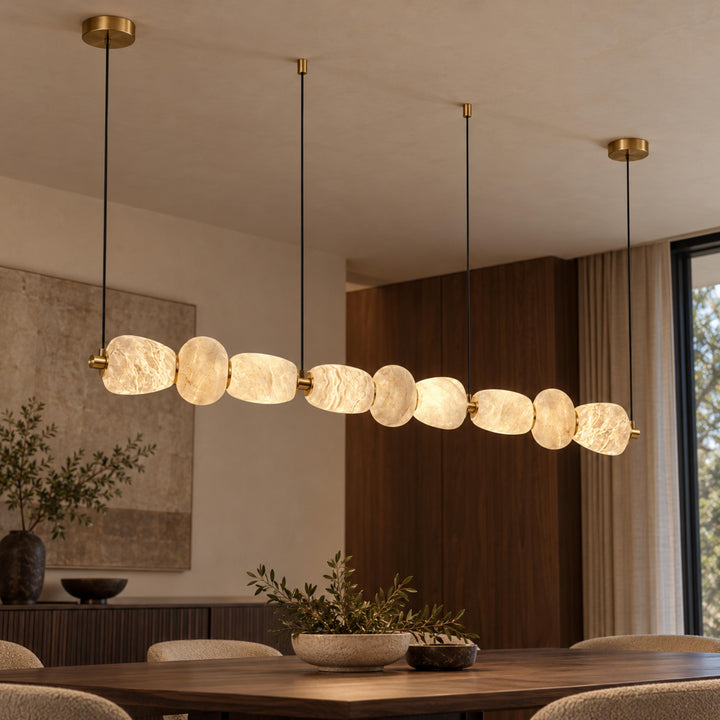 Modern Linear Chandelier Ceiling Mounted Alabaster Glass LED Lighting Fixture for Indoor Use