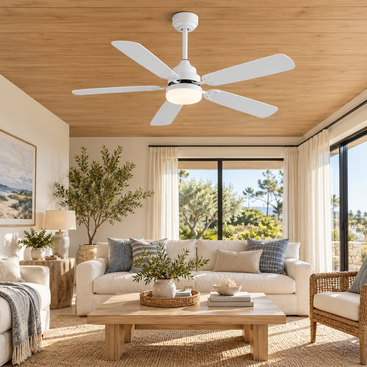 Modern Ceiling Fan Flush Mount Dual-Tone MDF Blades Matte Metal 18W LED 6-Speed DC Motor