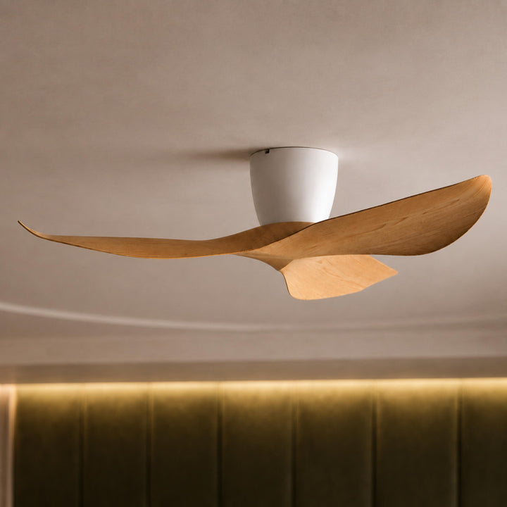 Modern Minimalist Flush Mount Ceiling Fan with Remote Control Quiet DC Motor ABS Blades