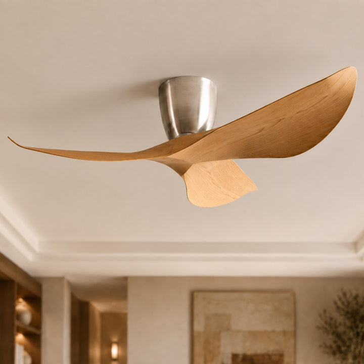 Modern Minimalist Flush Mount Ceiling Fan with Remote Control Quiet DC Motor ABS Blades