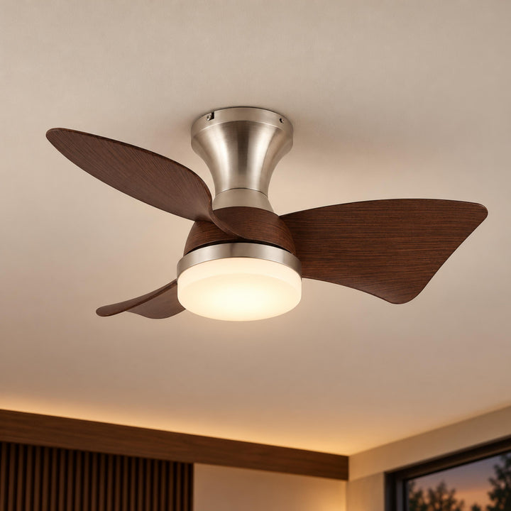 Modern Ceiling Fan with Lights Flush Mount Metal Frame ABS Blades Integrated LED 6-Speed Control