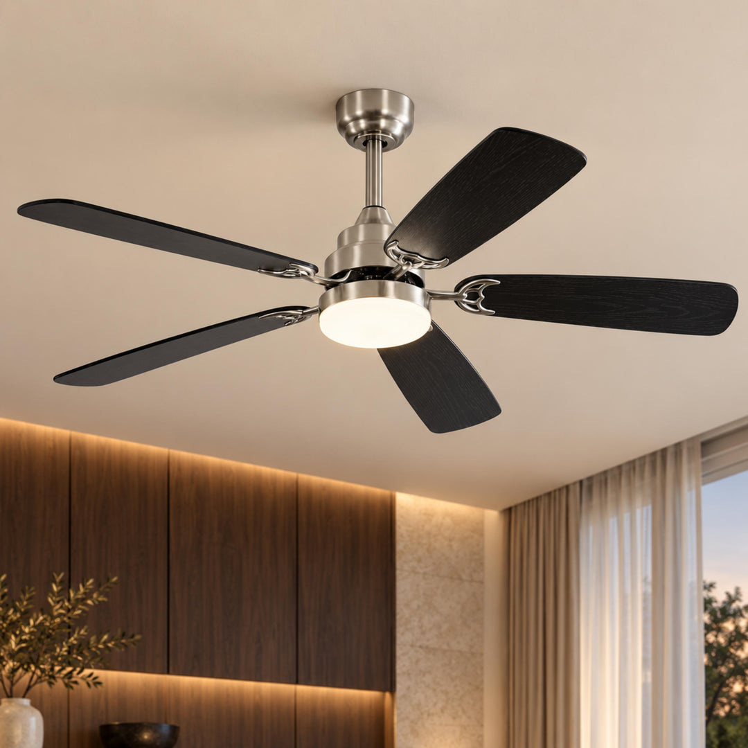 Modern Ceiling Fan Flush Mount Dual-Tone MDF Blades Matte Metal 18W LED 6-Speed DC Motor