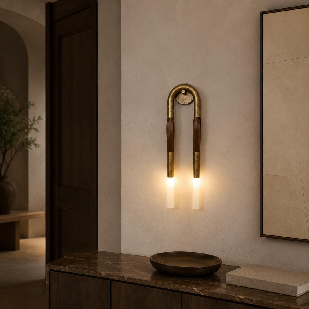 Modern Wall Lamp Flush Mount Metal LED Adjustable Lighting with Horsehair Accent