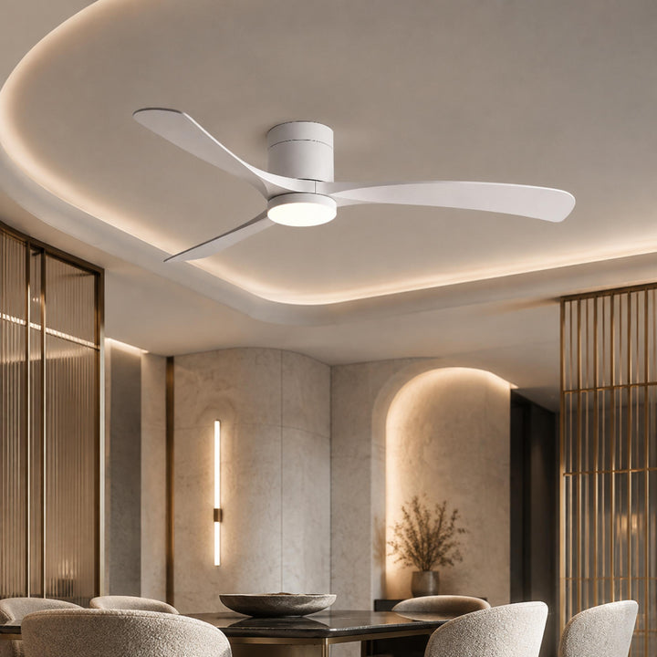 Modern Flush Mount Ceiling Fan with Lights LED Dimmable 2400 Lumens Quiet DC Motor