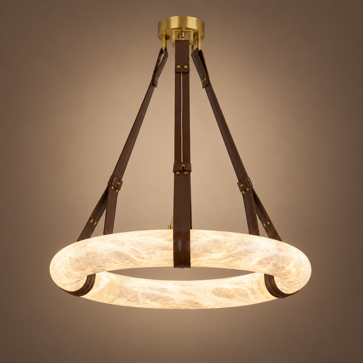 Modern Chandelier Light Ceiling Mounted Alabaster Shade with Warm Translucent Glow