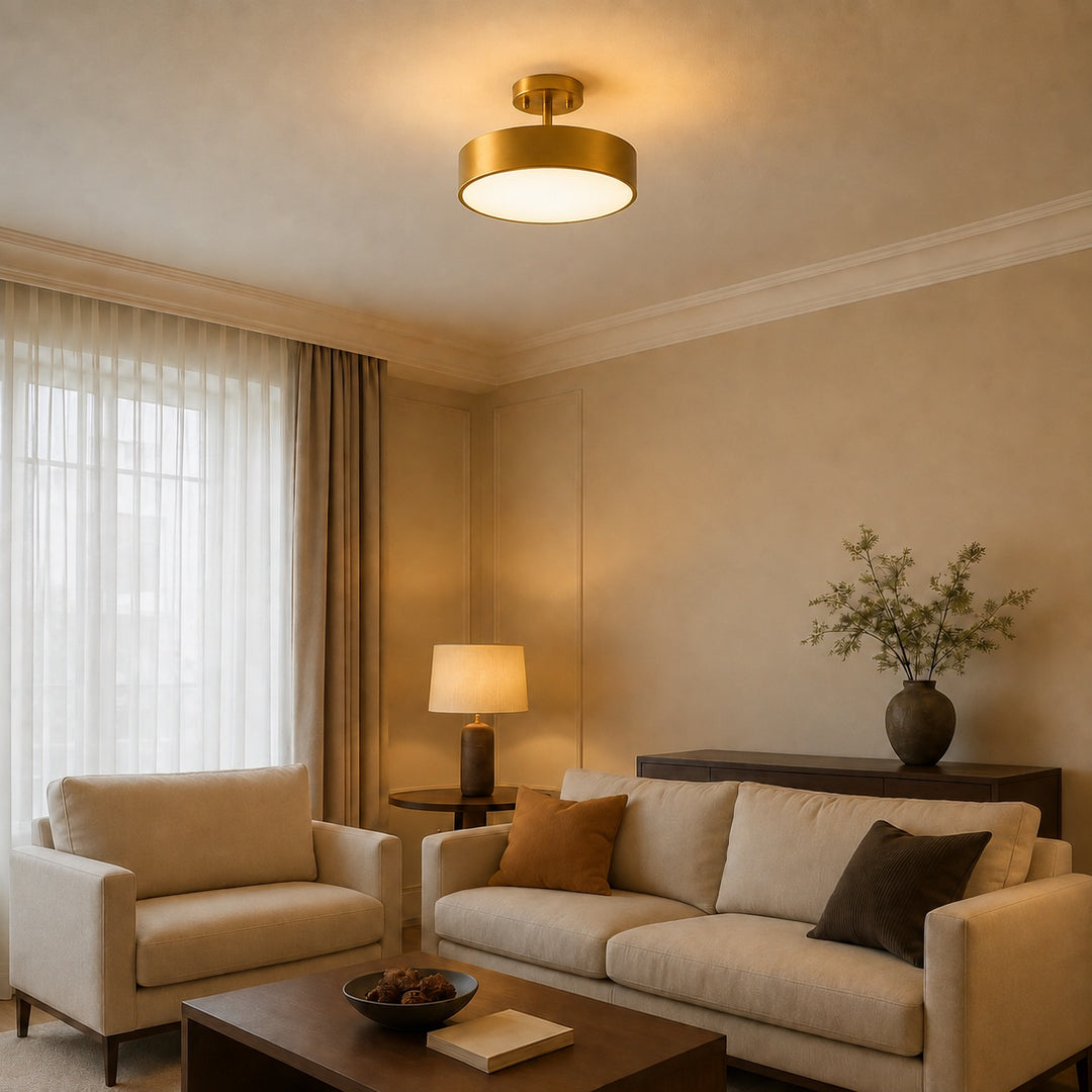 Nordic Style LED Flush Mount Ceiling Light Adjustable Color Temperature Acrylic Shade Copper Finish
