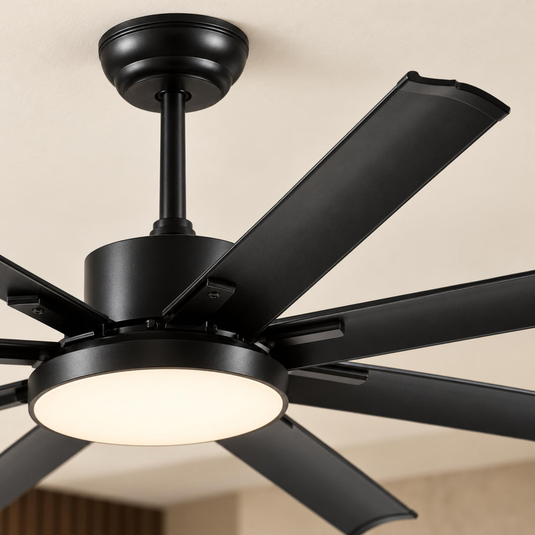 Modern Ceiling Fan Flush Mount Black Aluminium 8-Blade Full-Spectrum LED Quiet DC Motor