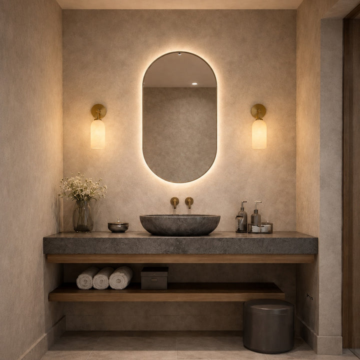 Modern Alabaster Wall Sconce Wall Mounted Metal Light Fixture with LED Compatibility