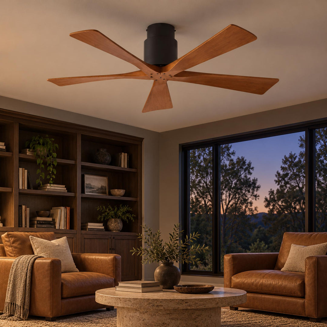 Modern Ceiling Fan Flush Mount Solid Wood Blades Quiet DC Motor Remote Control 52 Inch