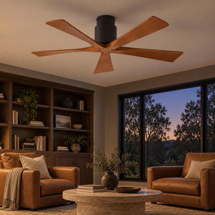 Modern Ceiling Fan Flush Mount Solid Wood Blades Quiet DC Motor Remote Control 52 Inch