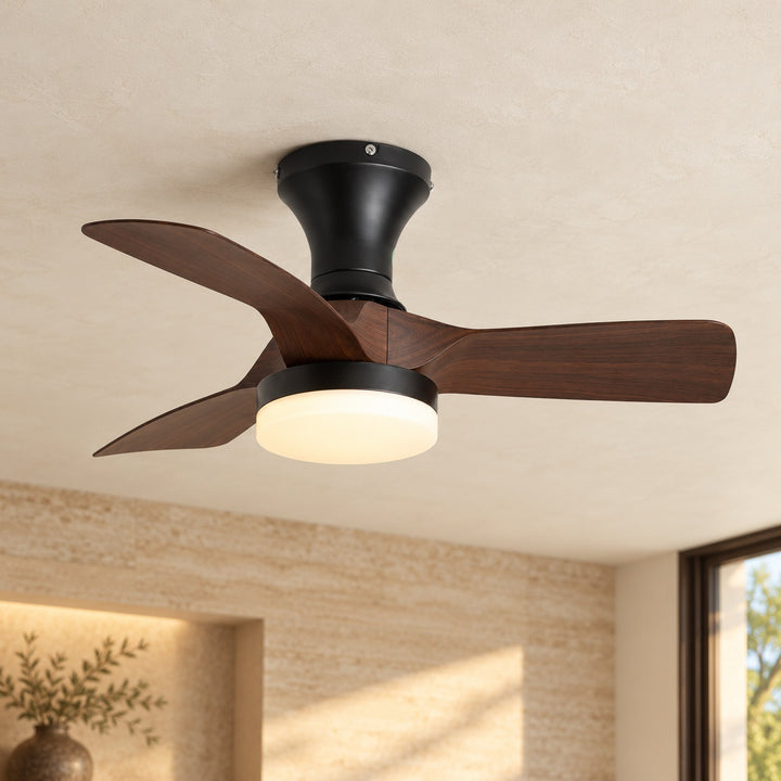 Modern Ceiling Fan Light Flush Mount Metal Frame ABS Blades Integrated LED Dimmable 6-Speed