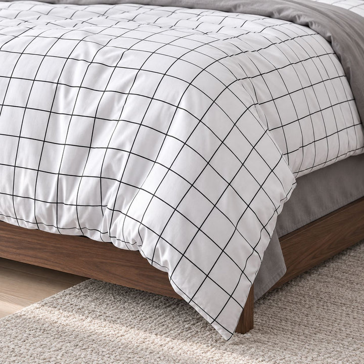 Modern Plain Grid Bedding Set Duvet Cover Flat Sheet and Pillow Cases Cotton Material