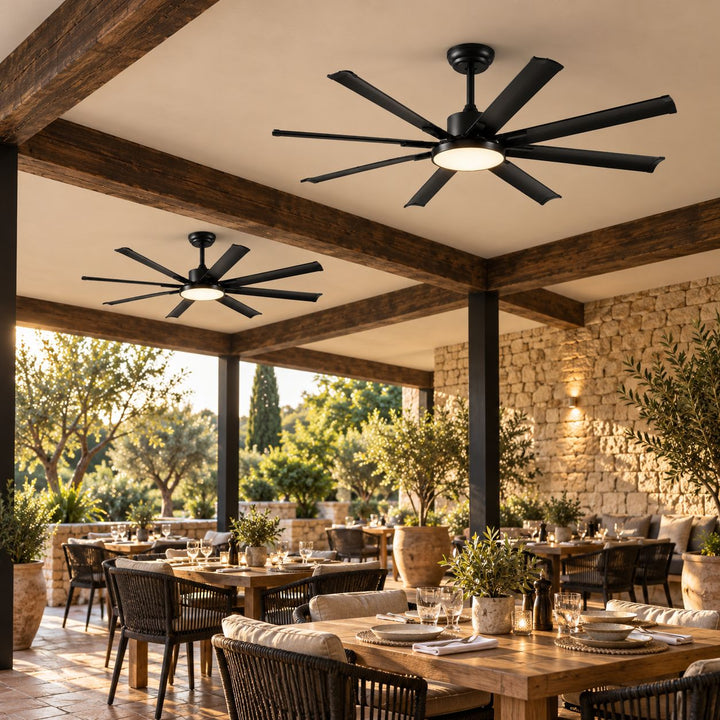 Modern Ceiling Fan Flush Mount Black Aluminium 8-Blade Full-Spectrum LED Quiet DC Motor