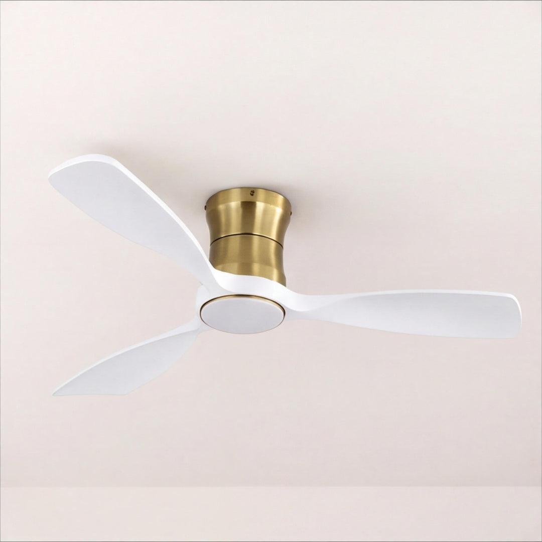 Modern Ceiling Fan 48 Inch Flush Mount Solid Wood Blades Dimmable LED Light Remote Control