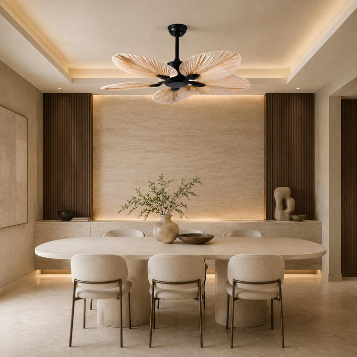 Modern Ceiling Fan with Palm Leaf Blades Iron Frame Remote Control Quiet Motor 110V 240V