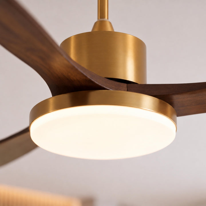 Modern Ceiling Fan with Integrated LED Lighting Flush Mount Design Wooden Blades 6-Speed Control
