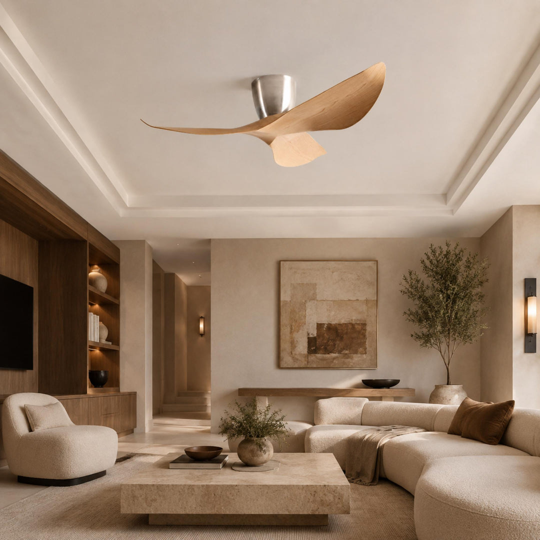 Modern Minimalist Flush Mount Ceiling Fan with Remote Control Quiet DC Motor ABS Blades