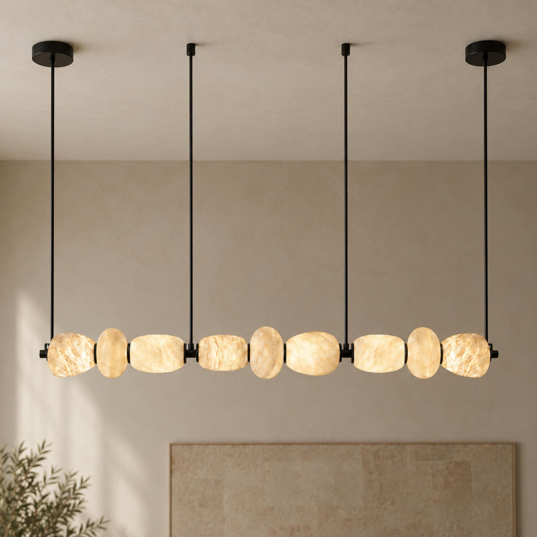 Modern Linear Chandelier Ceiling Mounted Alabaster Glass LED Lighting Fixture for Indoor Use