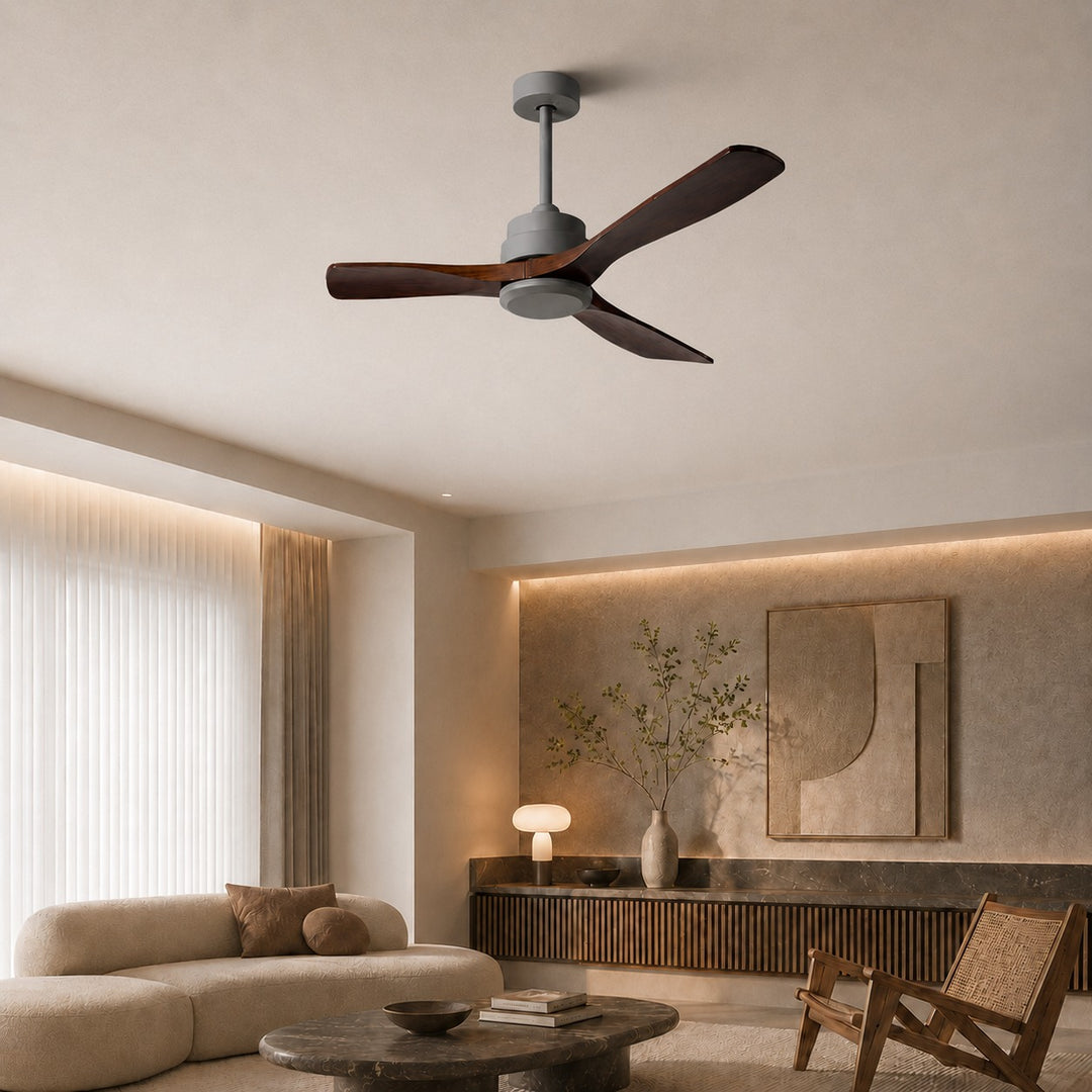 Modern Ceiling Fan 60 Inch Flush Mount Wood Blades Energy Efficient Remote Control Dimmable