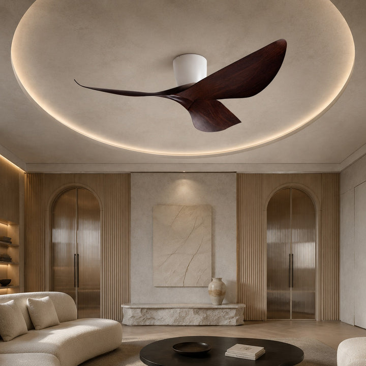 Modern Minimalist Flush Mount Ceiling Fan with Remote Control Quiet DC Motor ABS Blades