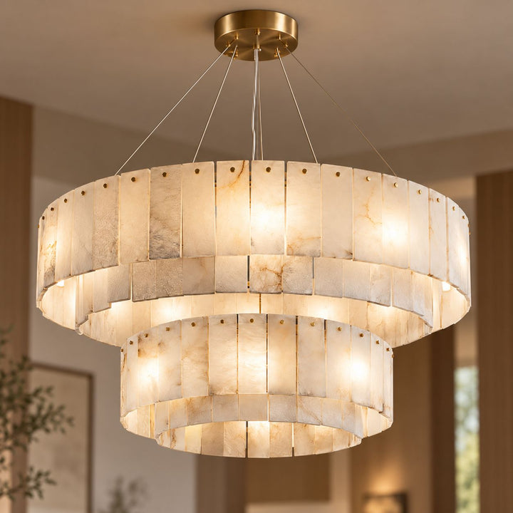 Modern Chandelier Ceiling Light Alabaster Stone Fixture Dimmable Indoor Decorative Lighting