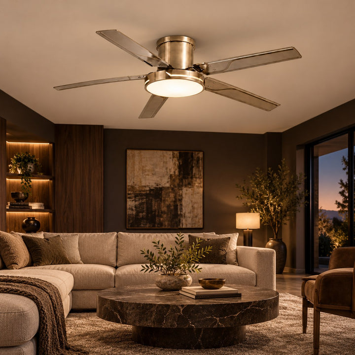Modern Ceiling Fan with Lights Flush Mount Iron Frame 48W LED Dimmable 6-Speed DC Motor