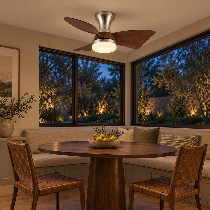 Modern Ceiling Fan with Lights Flush Mount Metal Frame ABS Blades Integrated LED 6-Speed Control