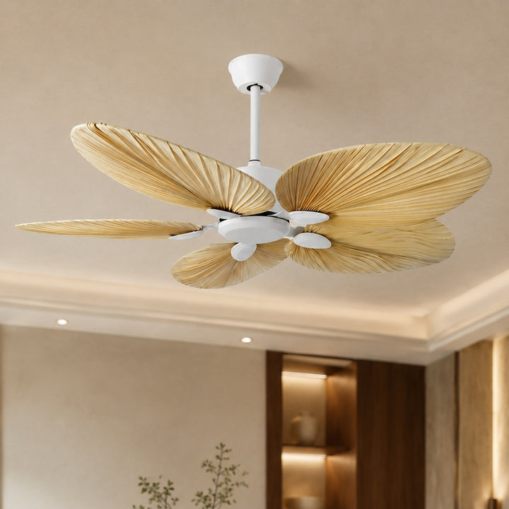 Modern Ceiling Fan with Palm Leaf Blades Iron Frame Remote Control Quiet Motor 110V 240V