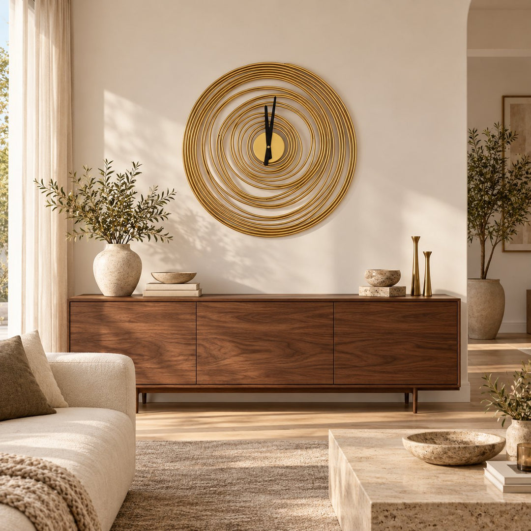 Modern Round Wall Clock Large Metal Quiet Mechanism 49cm Diameter for Kitchen and Home Decor
