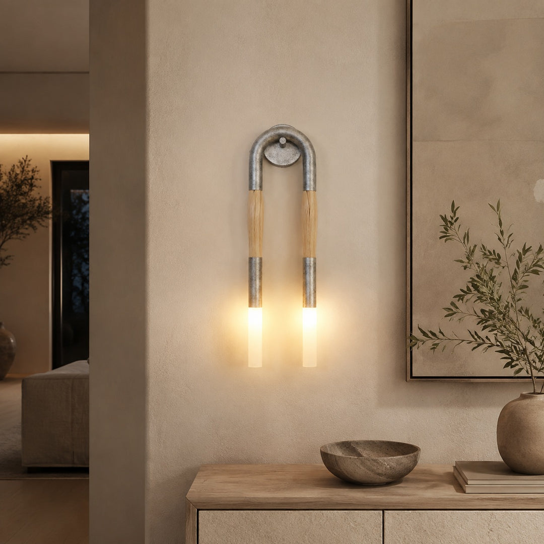 Modern Wall Lamp Flush Mount Metal LED Adjustable Lighting with Horsehair Accent