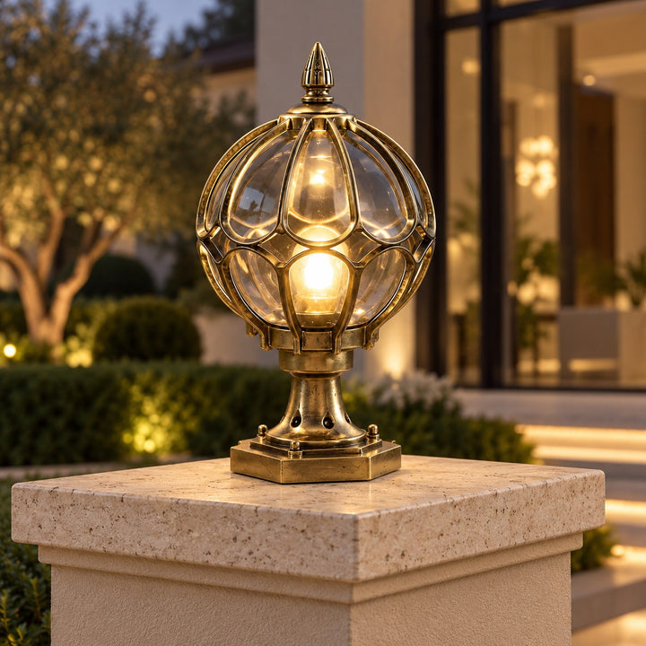 Modern Outdoor Pillar Light Aluminum Base Clear Glass Shade IP65 Rated for Garden and Pathways