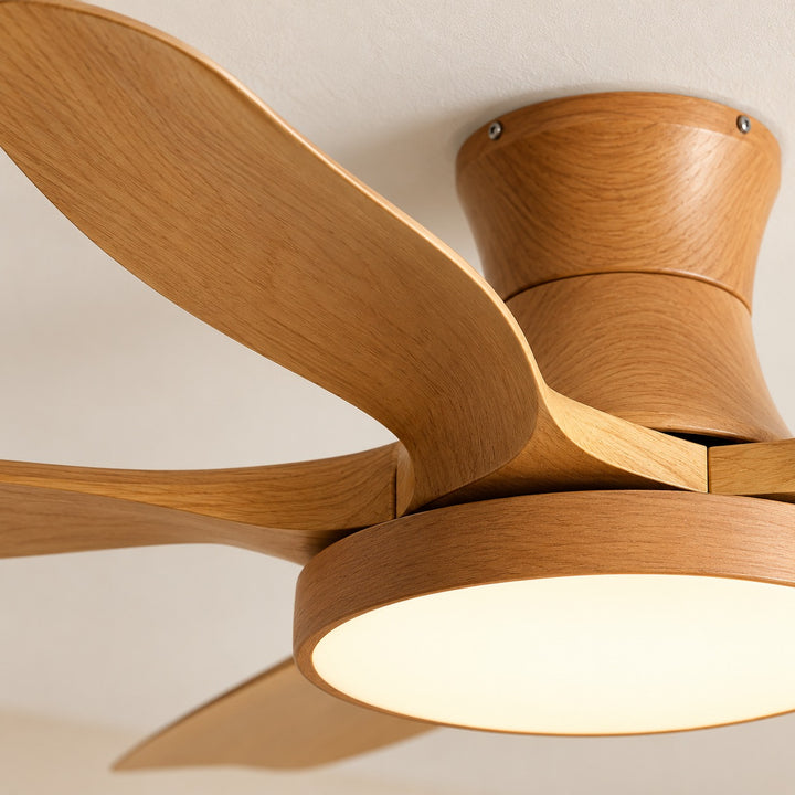 Modern Industrial Ceiling Fan Light Flush Mount Imitation Wood Blades Integrated LED