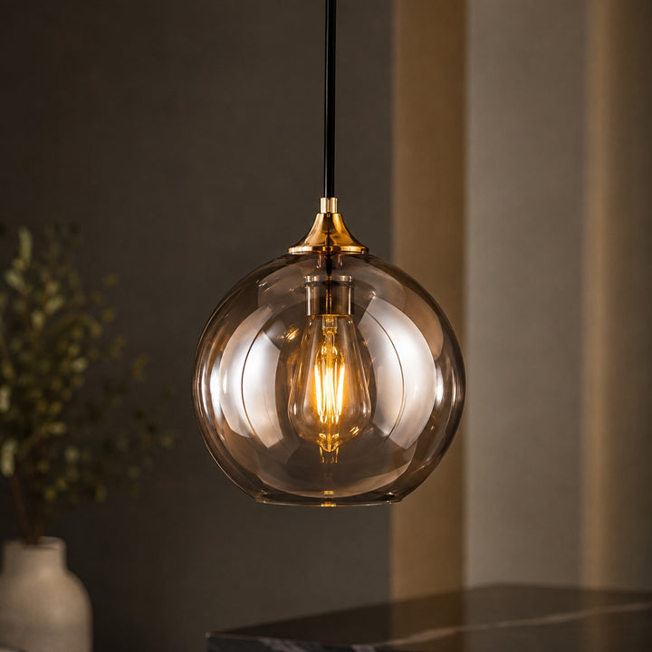 Modern Glass Pendant Light Adjustable Height LED for Kitchen Island Lighting