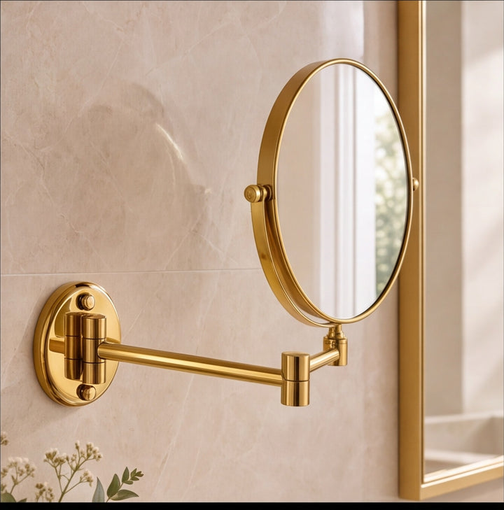Modern Wall Mounted Makeup Mirror Double Sided Stainless Steel with 360° Rotation and Magnifying Feature