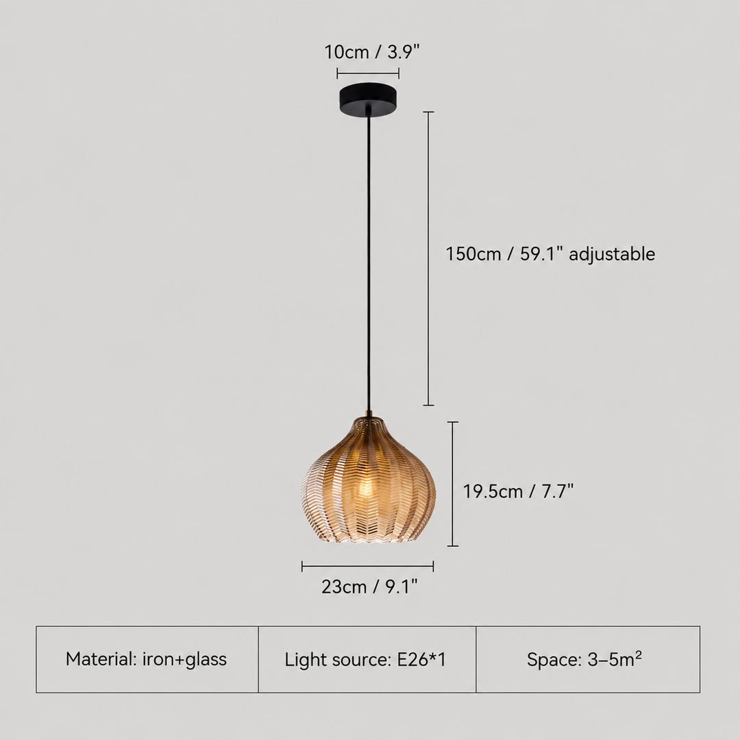 Modern Glass Pendant Light Adjustable Height Hanging Lamp LED Warm Illumination