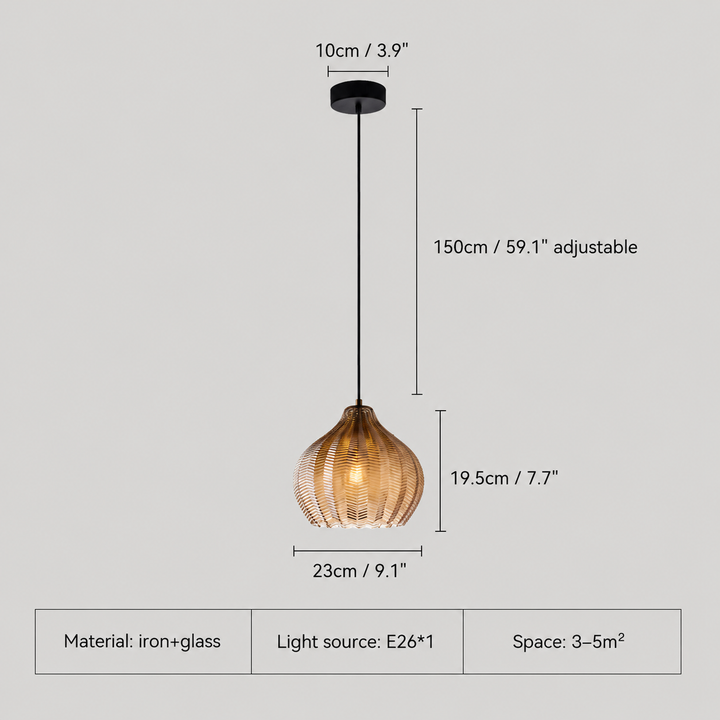 Modern Glass Pendant Light Adjustable Height Hanging Lamp LED Warm Illumination