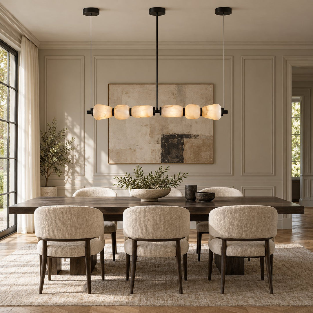 Modern Linear Chandelier Ceiling Mounted Alabaster Glass LED Lighting Fixture for Indoor Use