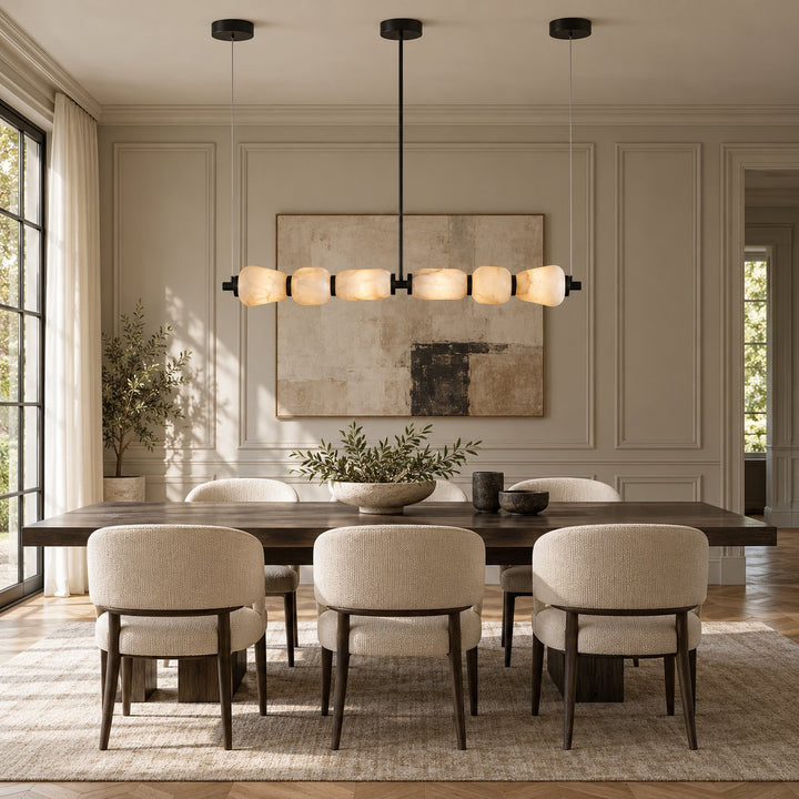 Modern Linear Chandelier Ceiling Mounted Alabaster Glass LED Lighting Fixture for Indoor Use